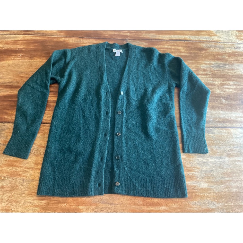 Athleta Womens Forest Green Fuzzy Knit V-Neck Button Front Cardigan  Medium